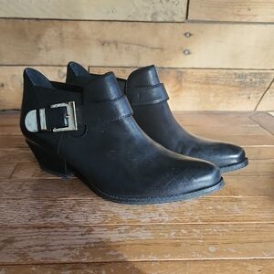 Black Silky Leather Ankle Boots with Buckle